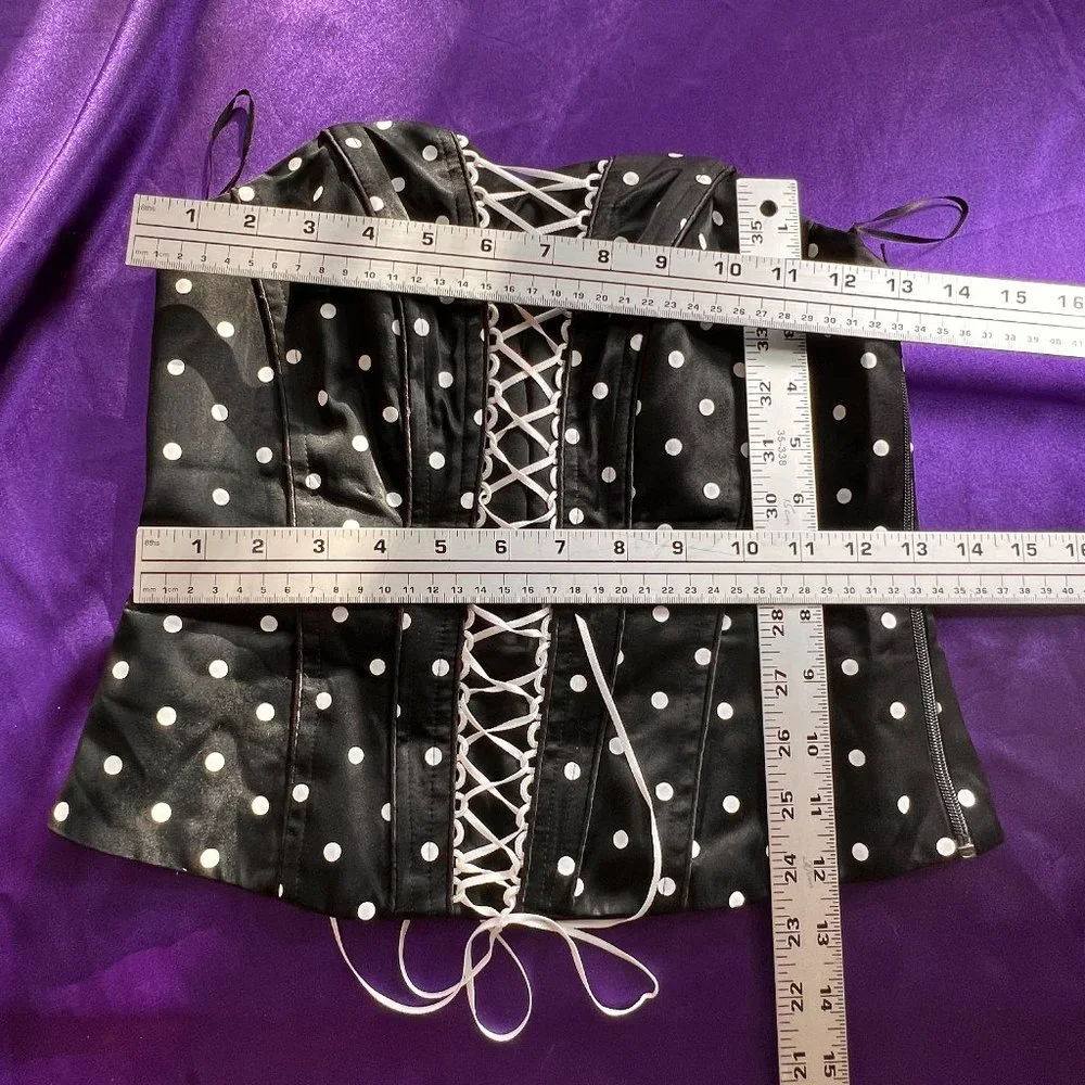 πSixthsense Sexy Corsage Top Black with White Polka Dots & Zipper on the Side - Picture 6 of 15